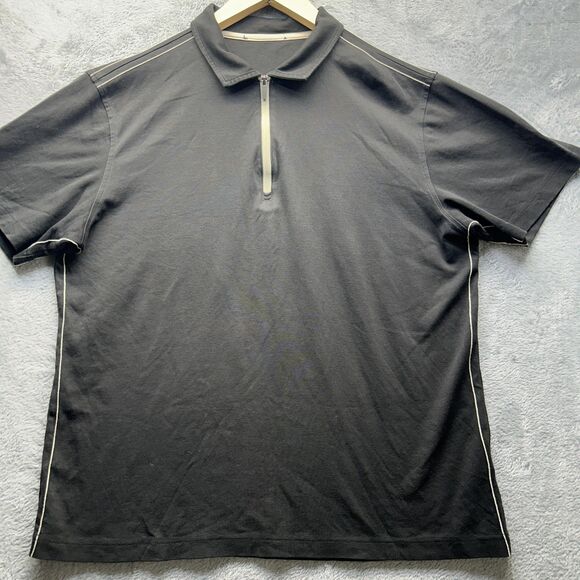 Bugatchi Quarter Zip Polo Shirt Mens Large Black Cotton Short Sleeve Stitch - Picture 1 of 10